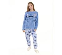 Disney Lilo & Stitch Women's Blue Long Sleeve Long Leg Pyjama Set | Cosy Fleece Sleepwear with Stitch Print Nightwear for Bedtime & Relaxing Merch - Small