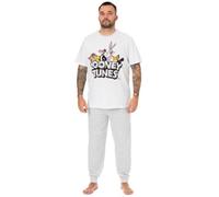 Vanilla Underground Looney Tunes Mens White Short Sleeve Long Leg Pyjama Set (Medium)
