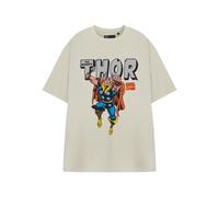 Marvel Mighty Thor Mens Oatmeal Short-Sleeved Graphic Tee | Classic Thor Logo Shirt | Superhero Fan Apparel | Vintage Comics T-Shirt for Men Beige