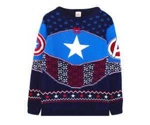 Vanilla Underground Marvel Mens Blue Captain America Christmas Jumper (Small)
