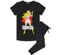 Vanilla Underground Masters Of The Universe Womens Black She-Ra Short Sleeve Long Leg Pyjama Set (Small)
