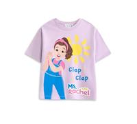 Vanilla Underground Ms. Rachel Girls Pink Graphic Tee | Clap Clap Short Sleeve Crew Neck T-Shirt | Cartoon Character Print Top for Kids | Unisex Children's Streetwear | Ms. Rachel Merch