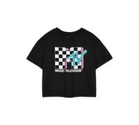 Vanilla Underground Mtv Womens Black Checkerboard Logo Cropped Short Sleeved T-Shirt (Medium)