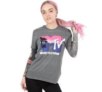 MTV T-Shirt for Women Music Television Palm Tree Logo Gift Ladies Grey Top Small