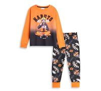 Vanilla Underground Naruto Boys Orange and Black Long Sleeve Long Leg Pyjama Set | Crew Neck Sleepwear with NARUTO Graphic | Retro Cartoon Nightwear for Kids | Naruto Merch