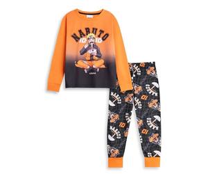 Vanilla Underground Naruto Boys Orange and Black Long Sleeve Long Leg Pyjama Set | Crew Neck Sleepwear with NARUTO Graphic | Retro Cartoon Nightwear for Kids | Naruto Merch