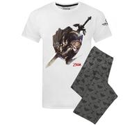 The Legend of Zelda Pyjamas For Men | Adults Nintendo White T Shirt & Charcoal Lounge Pants Set | Wolf Link Gaming PJS Merchandise