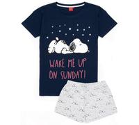 Vanilla Underground Peanuts Womens Blue Snoopy Short Sleeve Short Leg Pyjama Set (Large)