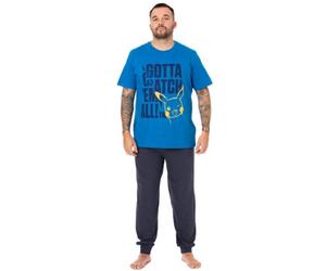 Vanilla Underground Pokemon Mens Blue Pikachu Short Sleeve Long Leg Pyjama Set (Small)