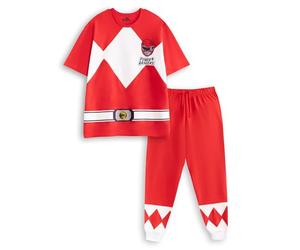 Vanilla Underground Power Rangers Red Character Men's Short Sleeve Long Leg Pyjama Set | Graphic Sleepwear in Red & White | TV Programme Nightwear for Adults | Comfortable PJs