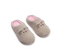 Vanilla Underground Pusheen Girls Taupe Mule Slippers | Pink Lining Fleece Slip-On with 3D Ears & Embroidered Face | Cartoon Character Slippers for Home Wear | Kids Indoor Footwear