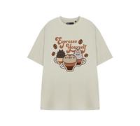 Pusheen Womens Oatmeal Short Sleeved Espresso Yourself Graphic Tee | Cute Cat Coffee Lover T-Shirt | Internet Cat Top | Casual Wear Gift for Her