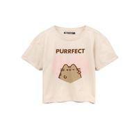 Pusheen the Cat Pusheen Cropped T-Shirt for Women | Ladies Cartoon Animal Tabby Cat Purrfect Cream Top Merchandise Large