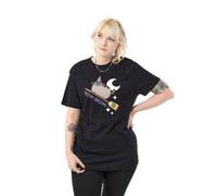 Vanilla Underground Pusheen Womens Black Halloween Broom Broom Short Sleeved T-Shirt (Small)