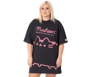 Vanilla Underground Pusheen Womens Grey Pusheen Character & Logo Print Oversized Short Sleeved T-Shirt (Medium)