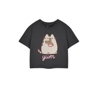 Vanilla Underground Pusheen Womens Grey Yum Noodles Cropped Short Sleeved T-Shirt (Medium)