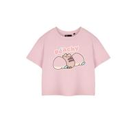 Pusheen Womens Pink Cropped Short Sleeve Graphic Tee | Peachy Cat Cartoon T-Shirt | Cute Internet Cat Apparel Top | Stylish Peach Merchandise for Women & Girls