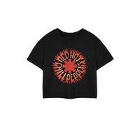Vanilla Underground Red Hot Chili Peppers Womens Black Flame Cropped Short Sleeved T-Shirt (X-Large)