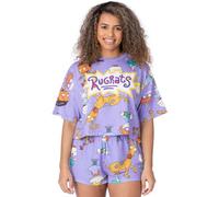 Vanilla Underground Rugrats Womens Purple Logo & Character All-Over Print Short Sleeve Short Leg Pyjama Set (Small)
