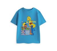Vanilla Underground Sesame Street Big Bird, Elmo, Cookie Monster, Oscar, Grover, Bert and Ernie Kids Blue Short Sleeved T-Shirt | Crew Neck Graphic Tee | Sesame Street Merch - 5-6 Years