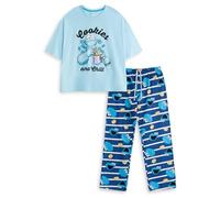 Vanilla Underground Sesame Street Cookie Monster Womens Blue Short Sleeve Long Leg Pyjama Set | 'Cookies and Chill' Cartoon Print | Fun Sleepwear & Lounging | Sesame Street Merch - Medium