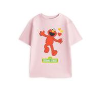 Vanilla Underground Sesame Street Elmo Girls Pink Short Sleeved Graphic Tee | Classic Crew Neck T-Shirt | Everyday Wear for Kids | Cartoon Print Top | Sesame Street Merch - 3-4 Years