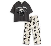 Vanilla Underground Shaun The Sheep Womens Black and Cream Short Sleeve Long Leg Pyjama Set | Cartoon Print Nightwear for Sleep & Relaxation | Retro PJs featuring Shaun