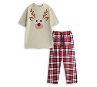Vanilla Underground Show Me The Merch Unisex Beige Reindeer Short Sleeve Long Leg Pyjama Set (Medium)