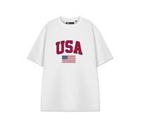 Vanilla Underground Show Me The Merch USA White Graphic Tee | Unisex Flag Design T-Shirt | Football Tournament Sports Top | Patriotic Apparel for Fans | Statement Football Merchandise