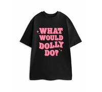 Vanilla Underground Show Me The Merch Women's What Would Dolly Do Black T-Shirt | Pink Graphic Tee with Inspirational Slogan | Short Sleeve Crew Neck Top | Casual Graphic Tee