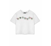 Vanilla Underground Show Me The Merch Womens White Friendship Bracelet Cropped Short Sleeved T-Shirt (Large)