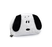 Vanilla Underground Snoopy White Fluffy Makeup Bag | Zip-Up Plush Peanuts Cosmetics Case with Embroidered Face & Paw Print Detail | Women's Character Storage Pouch