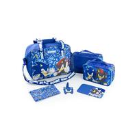 Vanilla Underground Sonic The Hedgehog Boys Blue 6 Piece Luggage Set | Overnight Bag, Packing Cubes, Passport Holder & Travel Pouch | Zip-Up Multi Character Graphic Print | Sonic Merch