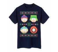 Vanilla Underground South Park Mens Blue Christmas Fairisle Short Sleeved T-Shirt (Large)