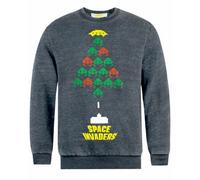 Vanilla Underground Space Invaders Mens Grey Character Christmas Jumper (Large)