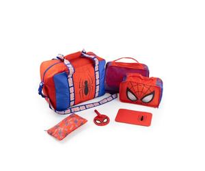 Vanilla Underground Spider-Man Boys Red & Blue 6 Piece Luggage Set | Overnight Bag, Packing Cubes, Passport Holder & Travel Pouch | Character Graphic Design | Marvel Merch