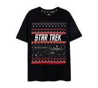 Vanilla Underground Star Trek Mens Black Christmas Fairisle Short Sleeved T-Shirt (Large)