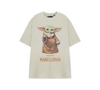 Star Wars Mens Beige Short Sleeved Graphic Tee | Grogu The Mandalorian White T-Shirt Grogu Print | Sci-Fi Fan Apparel for Him | Licensed Merchandise for Men