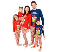 Vanilla Underground The Grinch Unisex Red Merry Grinchmas Slogan Long Sleeve Long Leg Pyjama Set (Medium)