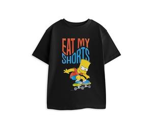 Vanilla Underground The Simpsons Bart Simpson Boys Black Graphic Tee | Eat My Shorts Chest Print Short Sleeve T-Shirt | Crew Neck Cartoon Top | Kids Television Merch