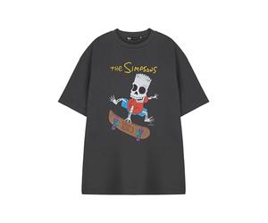 Vanilla Underground The Simpsons Mens Grey Graphic Tee | Bart Halloween Skull T-Shirt | Short Sleeve Cotton Casual Top | TV Show Pop Culture Apparel