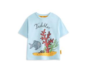 Vanilla Underground Tiddler Fish & Coral Light Blue Graphic Tee | Short Sleeve Crew Neck Character T-Shirt | Kids Undersea Cartoon Print Top | Unisex Children's Streetwear | Tiddler Merch