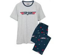 Top Gun Mens Pyjamas | Adults Fighter Action Movie Logo Grey T-Shirt With Navy Long Bottoms Pjs | Movie Merchandise