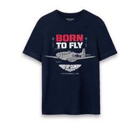 Top Gun Maverick Mens T-Shirt | Adults Born to Fly Navy Short Sleeve Graphic Tee | Distressed Fighter Jet Vintage Style USA Action Movie Apparel Top | Iconic Film Series Merchandise Gift