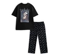 Vanilla Underground Twilight Edward Bella Womens Black Short Sleeve Long Leg Pyjama Set | Movie Logo Sleepwear | Classic Nightwear for Relaxation