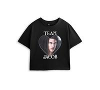 Vanilla Underground Twilight Team Jacob Women's Black Cropped Short Sleeve Graphic Tee | Casual Fan Merchandise | Classic Crew Neck Top | Twilight Saga Apparel - Medium