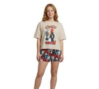 Vanilla Underground Wallace and Gromit Feathers McGraw Cream Red Short Sleeve Pyjama Set | Women's Graphic Print Nightwear | Shorts with Elastic Waistband | Wallace & Gromit Merch