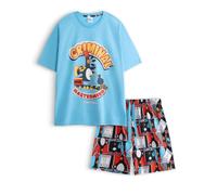 Vanilla Underground Wallace and Gromit Feathers McGraw Mens Sky Blue Short Sleeve Pyjama Set | Wanted Poster Graphic Print Nightwear | Crew Neck Sleepwear