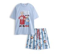 Vanilla Underground Wallace and Gromit Mens Blue Short Sleeve Short Leg Pyjama Set | Striped Nightwear with Crew Neck & Elasticated Waistband | Character Print Loungewear