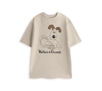 Vanilla Underground Wallace & Gromit Men's Beige Graphic Tee | Classic Character Print Short Sleeve Crew Neck T-Shirt | 100% Cotton Oversized Everyday Casual Top